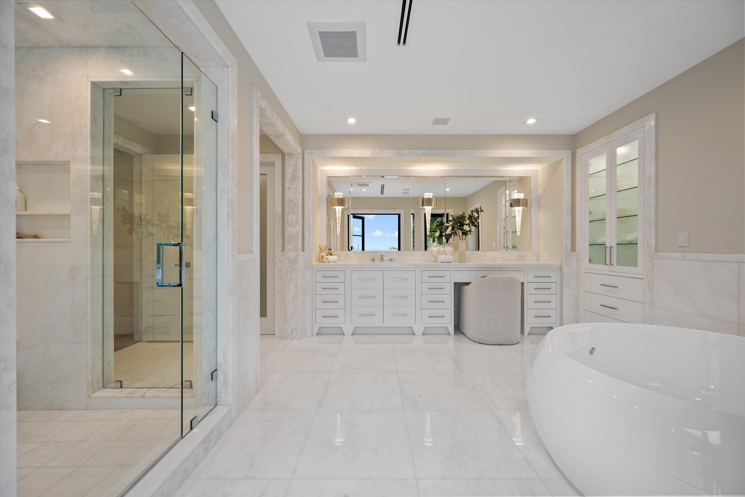Luxury bathroom with freestanding tub and double vanity